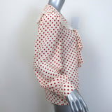 Miu Miu Lace-Trim Collared Tie-Neck Polka Dot Blouse Cream/Red Silk Size 42