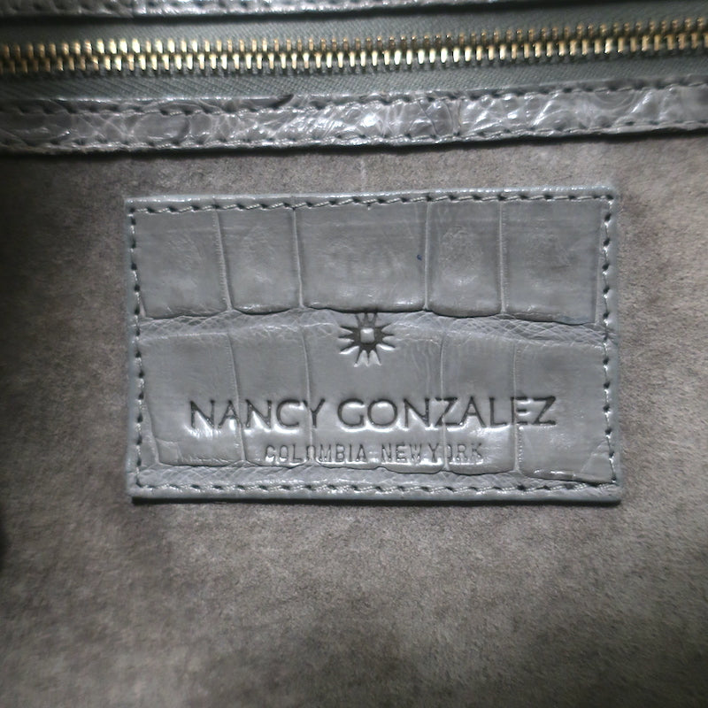 Nancy Gonzalez Leather Top Handle Bag Gray Large Crossbody