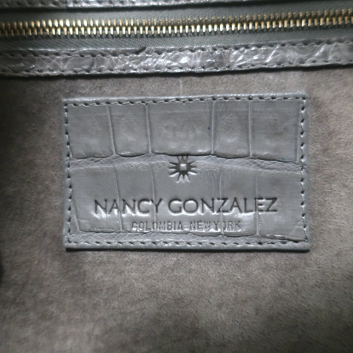 Nancy Gonzalez Leather Top Handle Bag Gray Large Crossbody