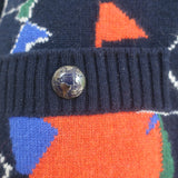 Chanel Globalization Cashmere Dress Navy Intarsia Knit Size 38 Long Sleeve Mini