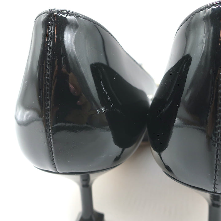 Miu Miu Pearl &amp; Crystal-Embellished Low-Heel Pumps Black Patent Leather Size 38