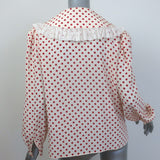 Miu Miu Lace-Trim Collared Tie-Neck Polka Dot Blouse Cream/Red Silk Size 42