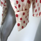 Miu Miu Lace-Trim Collared Tie-Neck Polka Dot Blouse Cream/Red Silk Size 42