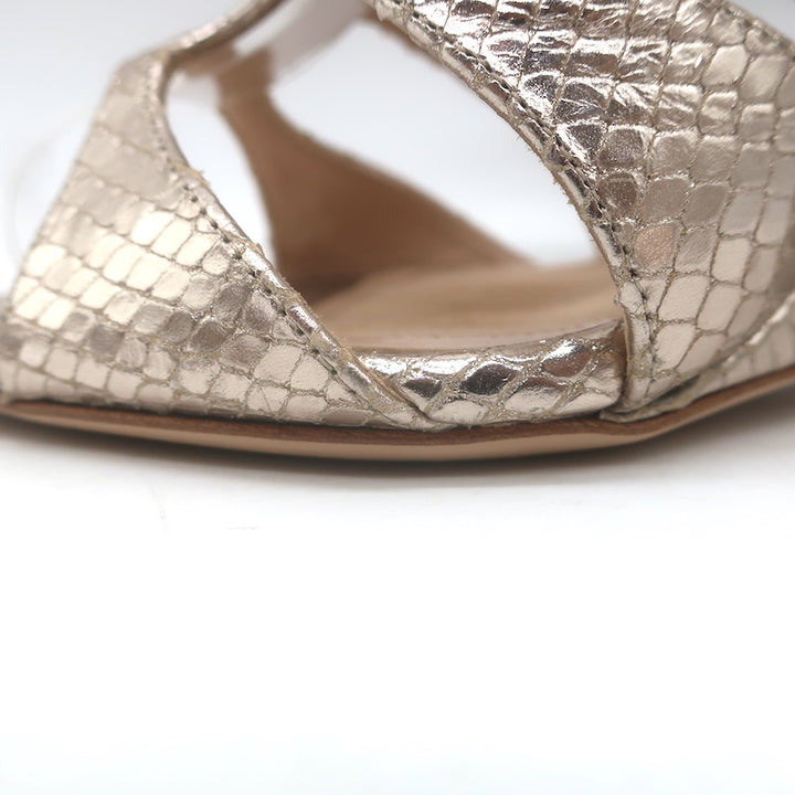 Tom Ford Paradis Cutout Wedge Sandals Champagne Snake-Embossed Leather Size 37.5