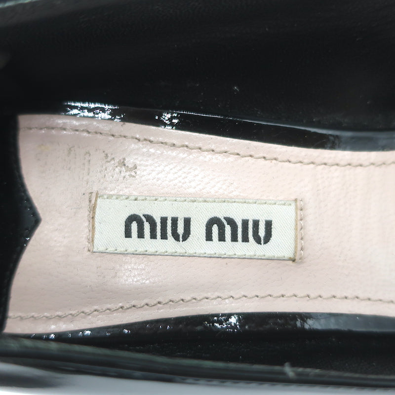 Miu Miu Pearl &amp; Crystal-Embellished Low-Heel Pumps Black Patent Leather Size 38