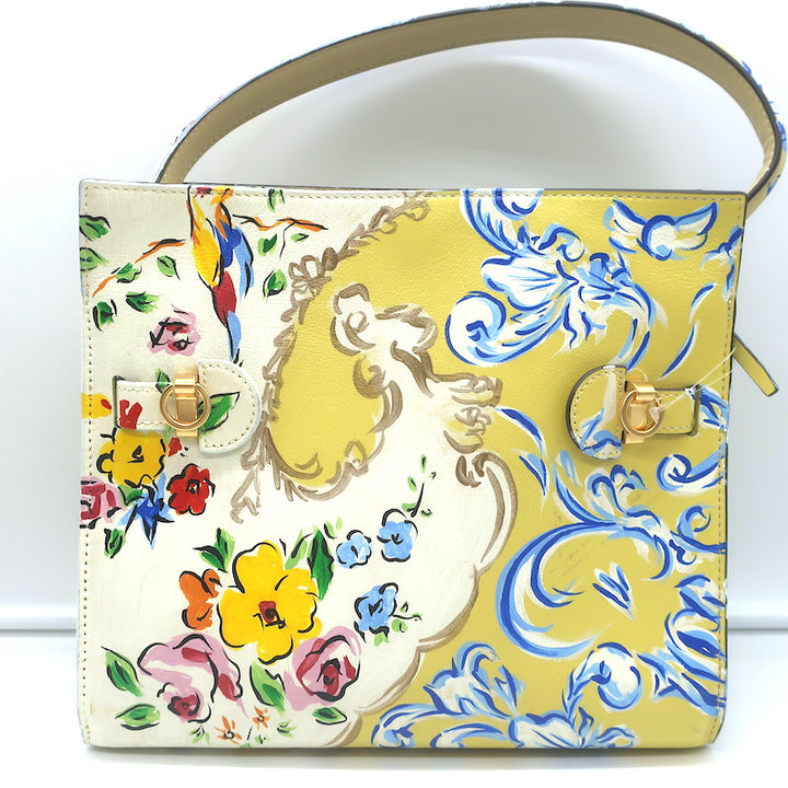 Tory Burch Small Lee Radziwill Double Bag Yellow Floral Print Leather Crossbody