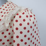 Miu Miu Lace-Trim Collared Tie-Neck Polka Dot Blouse Cream/Red Silk Size 42