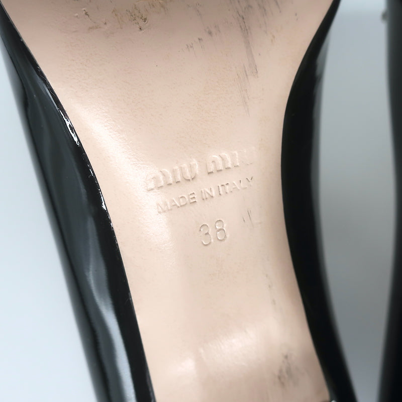 Miu Miu Pearl &amp; Crystal-Embellished Low-Heel Pumps Black Patent Leather Size 38