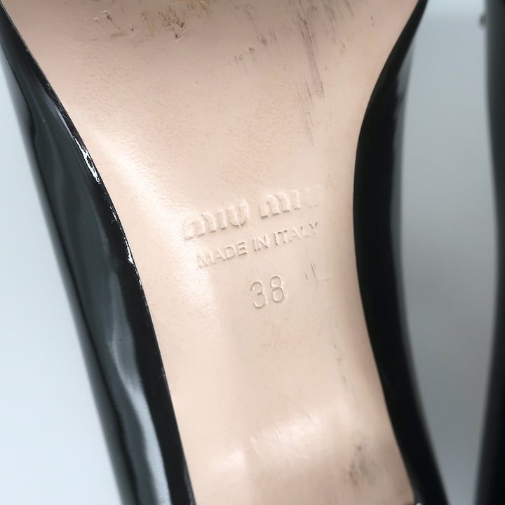 Miu Miu Pearl &amp; Crystal-Embellished Low-Heel Pumps Black Patent Leather Size 38