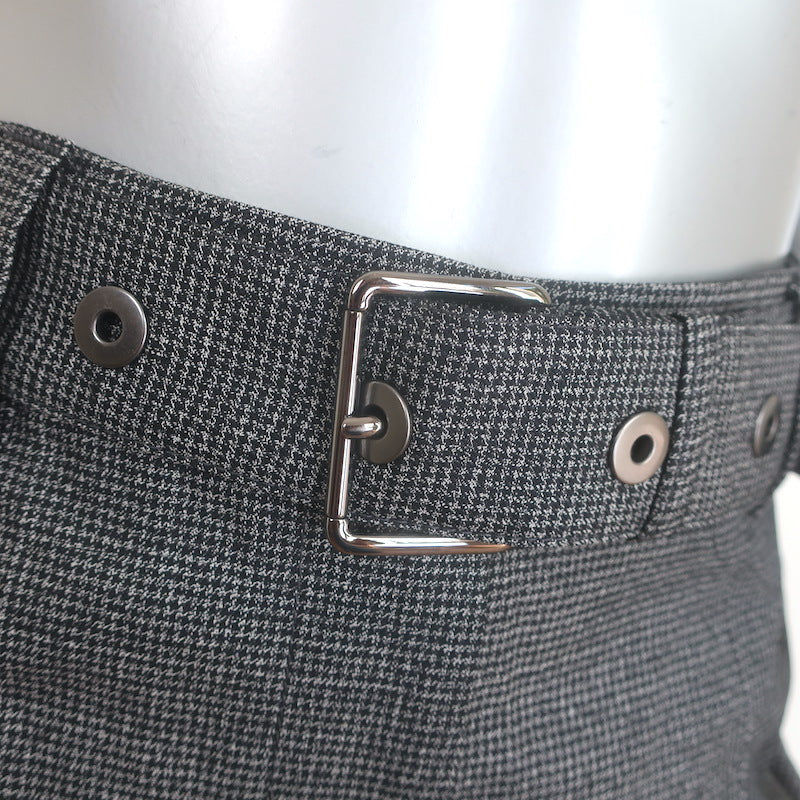 Brunello Cucinelli Belted Houndstooth Pants Gray Virgin Wool Size US 6