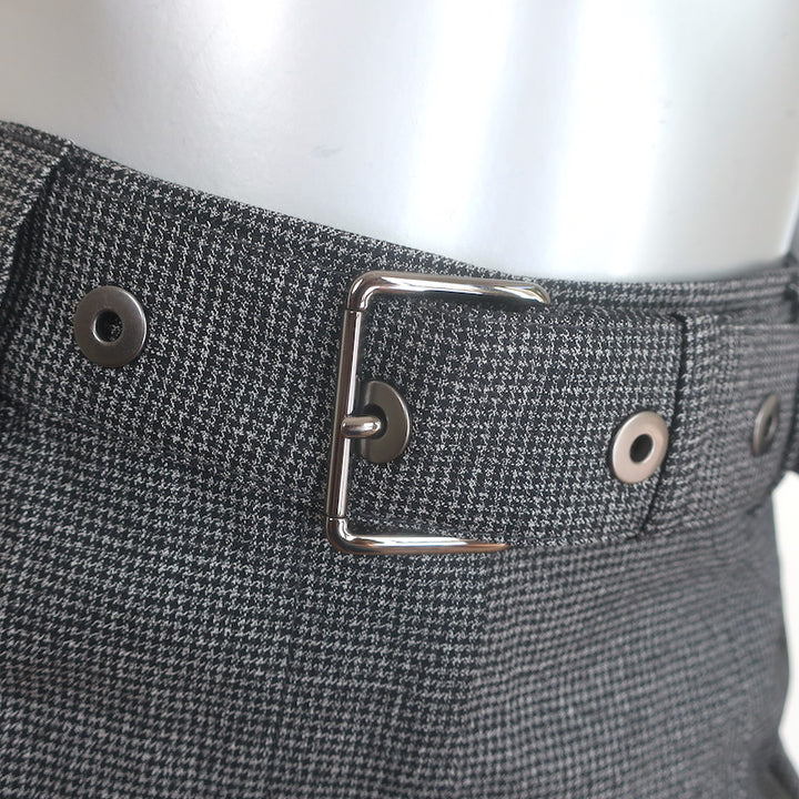 Brunello Cucinelli Belted Houndstooth Pants Gray Virgin Wool Size US 6