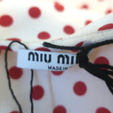 Miu Miu Lace-Trim Collared Tie-Neck Polka Dot Blouse Cream/Red Silk Size 42