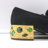 Prada Jewel-Heel Penny Loafer Pumps Black Suede Size 38.5