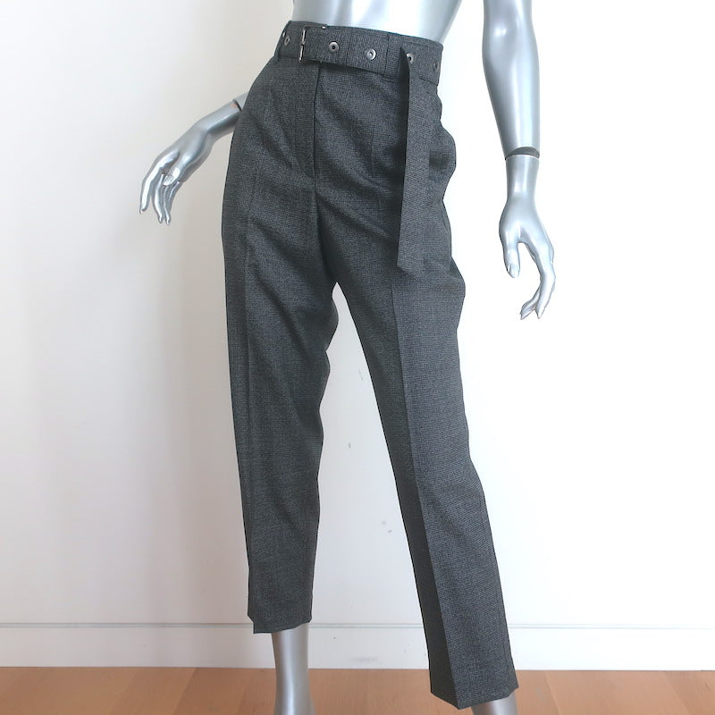 Brunello Cucinelli Belted Houndstooth Pants Gray Virgin Wool Size US 6