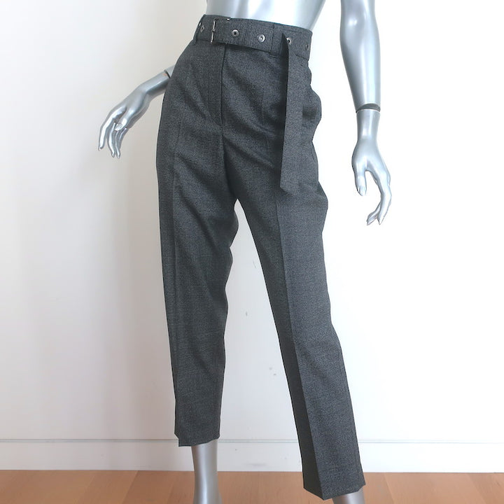 Brunello Cucinelli Belted Houndstooth Pants Gray Virgin Wool Size US 6