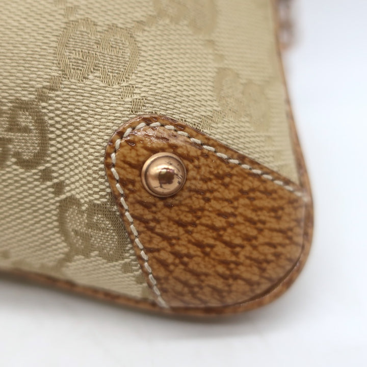 Gucci Bamboo Chain Strap GG Monogram Canvas Pochette Beige Small Shoulder Bag