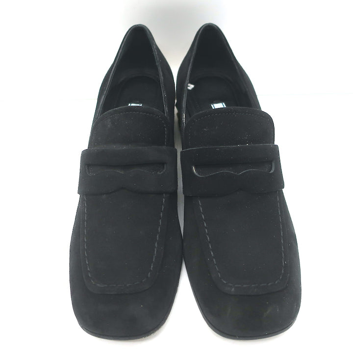Prada Jewel-Heel Penny Loafer Pumps Black Suede Size 38.5
