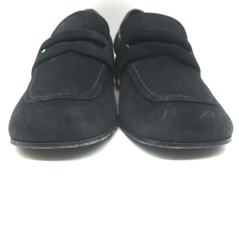 Prada Jewel-Heel Penny Loafer Pumps Black Suede Size 38.5