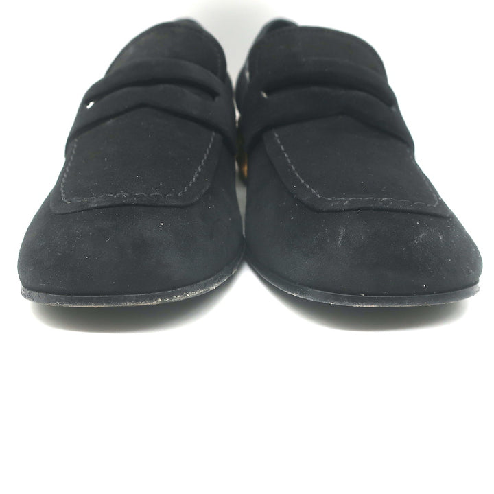 Prada Jewel-Heel Penny Loafer Pumps Black Suede Size 38.5