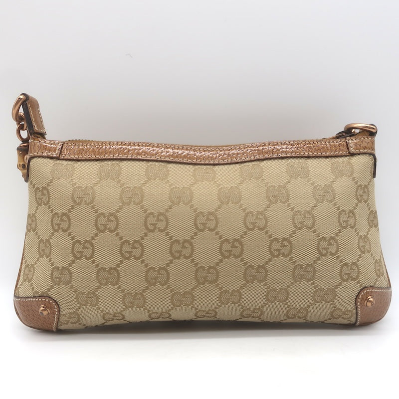 Gucci Bamboo Chain Strap GG Monogram Canvas Pochette Beige Small Shoulder Bag