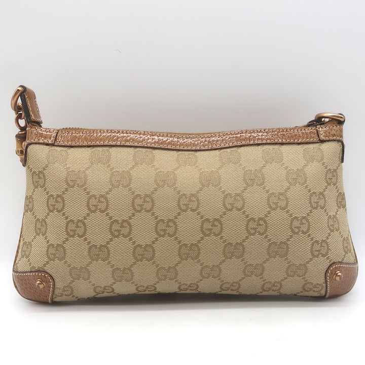 Gucci Bamboo Chain Strap GG Monogram Canvas Pochette Beige Small Shoulder Bag
