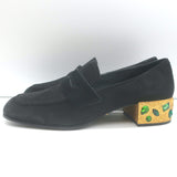 Prada Jewel-Heel Penny Loafer Pumps Black Suede Size 38.5