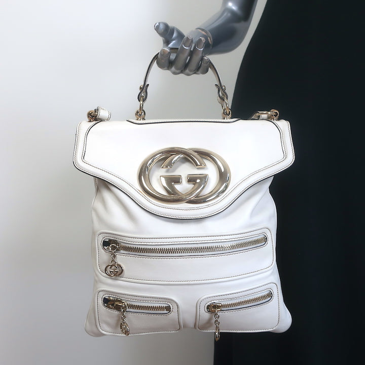 Gucci Britt Interlocking GG Messenger Bag Cream Leather