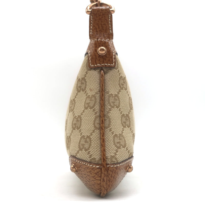 Gucci Bamboo Chain Strap GG Monogram Canvas Pochette Beige Small Shoulder Bag