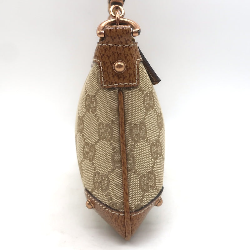 Gucci Bamboo Chain Strap GG Monogram Canvas Pochette Beige Small Shoulder Bag