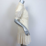 Acler Moore Puff Sleeve Eyelet-Embroidered Mini Dress Ivory Cotton-Linen Size 6