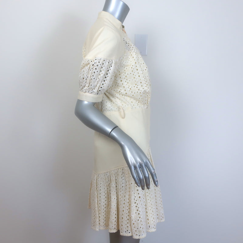 Acler Moore Puff Sleeve Eyelet-Embroidered Mini Dress Ivory Cotton-Lin Celebrity Owned Acler Moore Puff Sleeve Eyelet-Embroidered Mini Dress Ivory Cotton-Lin Celebrity Owned
