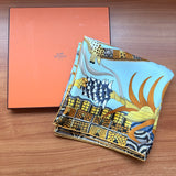 Hermes La Marche du Zambeze 90cm Scarf Light Blue Silk Twill NEW