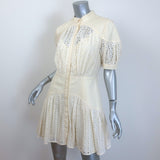 Acler Moore Puff Sleeve Eyelet-Embroidered Mini Dress Ivory Cotton-Linen Size 6