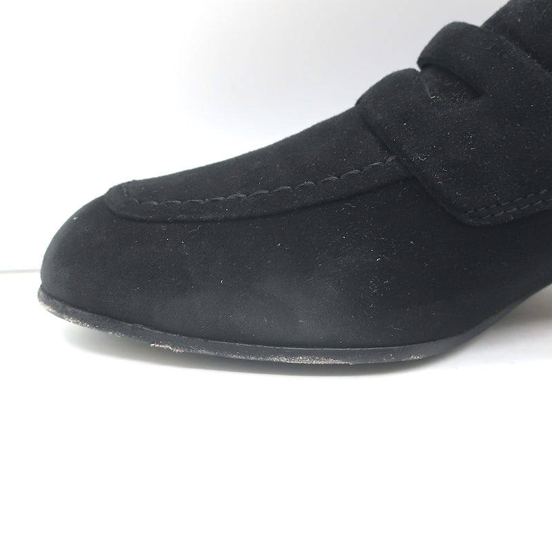 Prada Jewel-Heel Penny Loafer Pumps Black Suede Size 38.5