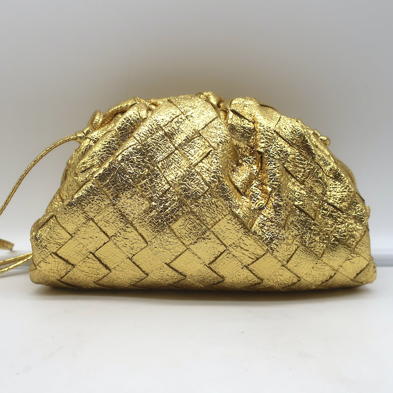 Bottega Veneta Mini Pouch Crossbody Bag Gold Metallic Crinkled Leather NEW