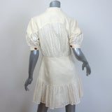 Acler Moore Puff Sleeve Eyelet-Embroidered Mini Dress Ivory Cotton-Linen Size 6