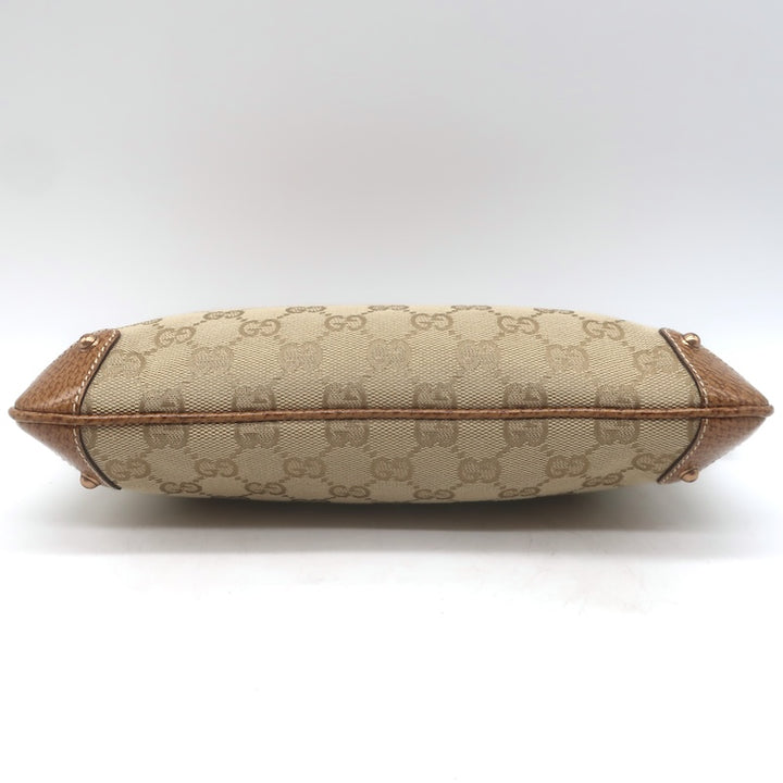 Gucci Bamboo Chain Strap GG Monogram Canvas Pochette Beige Small Shoulder Bag