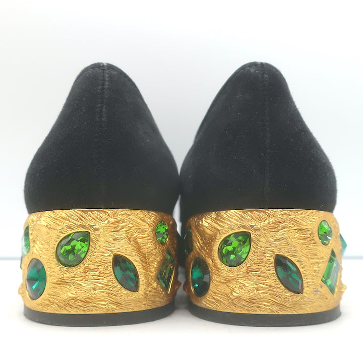 Prada Jewel-Heel Penny Loafer Pumps Black Suede Size 38.5