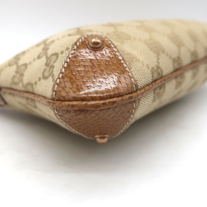 Gucci Bamboo Chain Strap GG Monogram Canvas Pochette Beige Small Shoulder Bag