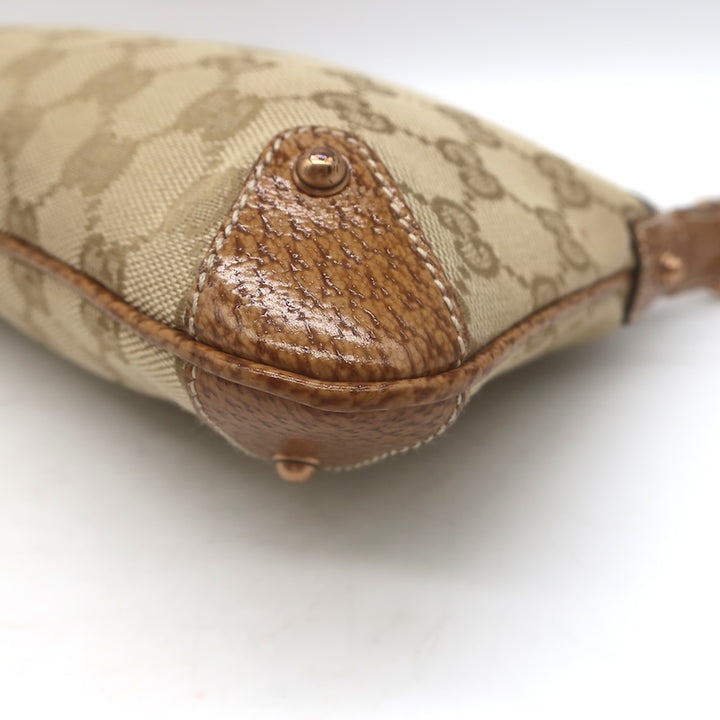 Gucci Bamboo Chain Strap GG Monogram Canvas Pochette Beige Small Shoulder Bag