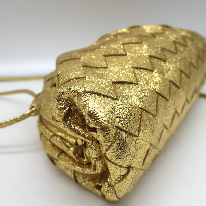 Bottega Veneta Mini Pouch Crossbody Bag Gold Metallic Crinkled Leather NEW