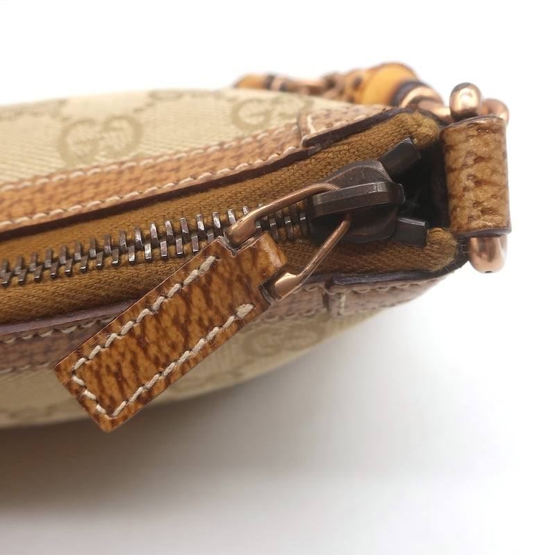 Gucci Bamboo Chain Strap GG Monogram Canvas Pochette Beige Small Shoulder Bag