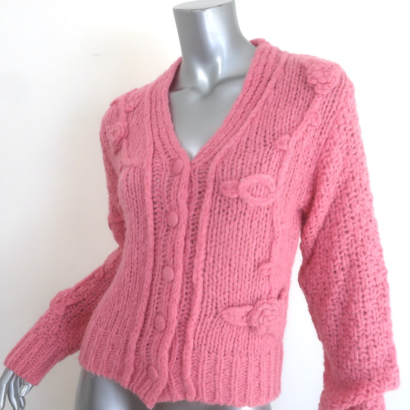 LoveShackFancy Fabietto Cropped Cardigan Pink Alpaca-Blend Size Extra Small