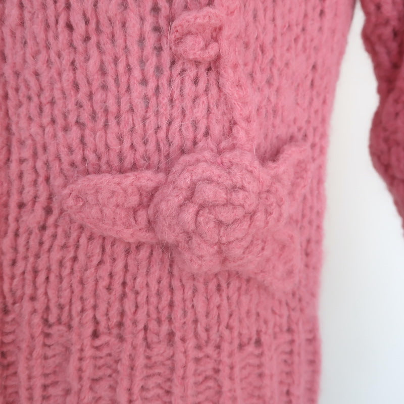 LoveShackFancy Fabietto Cropped Cardigan Pink Alpaca-Blend Size Extra Small