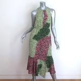 Derek Lam 10 Crosby Leopard Patchwork Asymmetric Midi Dress Green Crepe Size 2