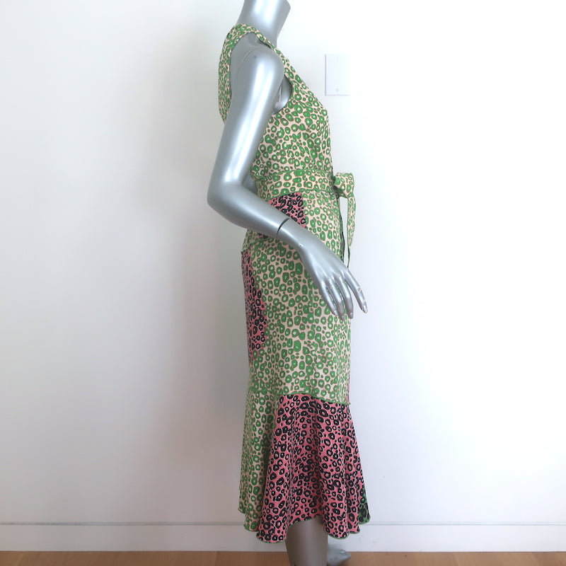Derek Lam 10 Crosby Leopard Patchwork Asymmetric Midi Dress Green Crepe Size 2 Derek Lam 10 Crosby Leopard Patchwork Asymmetric Midi Dress Green Crepe Size 2