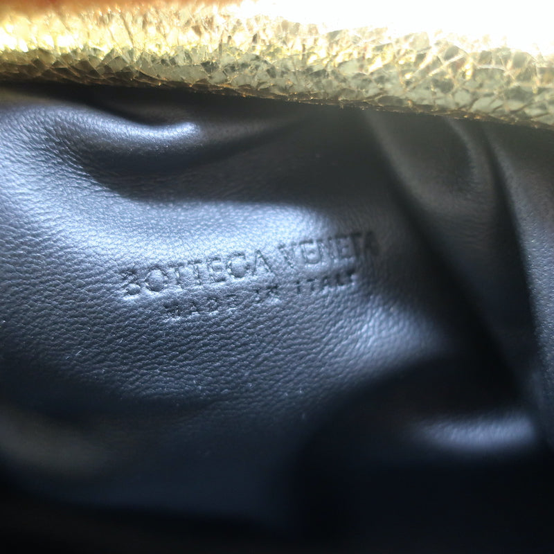 Bottega Veneta Mini Pouch Crossbody Bag Gold Metallic Crinkled Leather NEW