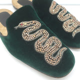 Gucci Lawrence Crystal Snake-Embellished Slipper Mules Emerald Velvet Size 7