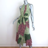 Derek Lam 10 Crosby Leopard Patchwork Asymmetric Midi Dress Green Crepe Size 2