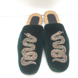 Gucci Lawrence Crystal Snake-Embellished Slipper Mules Emerald Velvet Size 7